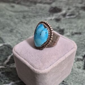 Sterling Silver Turquoise Oval Statement Ring - Sky Blue